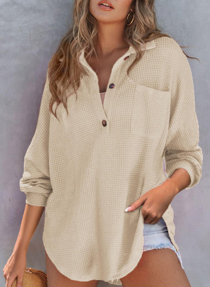Limited time sale 🔥Women's Waffle Knit Henley Button Shirt Jacket