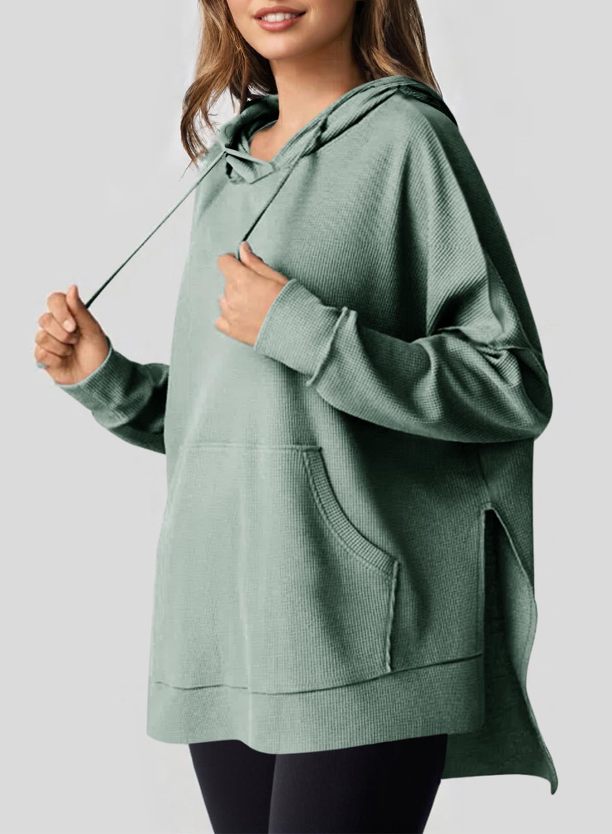 ✨Oversized Hoodies for Women Waffle Knit Drawstring Side Slit Pullover Sweatshirts with Pocket (Final Days: Big Savings!!!)