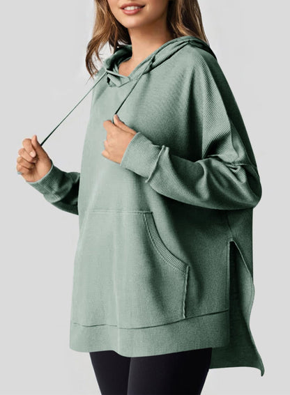 ✨Oversized Hoodies for Women Waffle Knit Drawstring Side Slit Pullover Sweatshirts with Pocket (Final Days: Big Savings!!!)