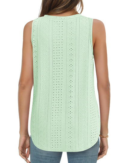 ✨ Womens V Neck Eyelet Embroidery Casaul Sleeveless Shirts
