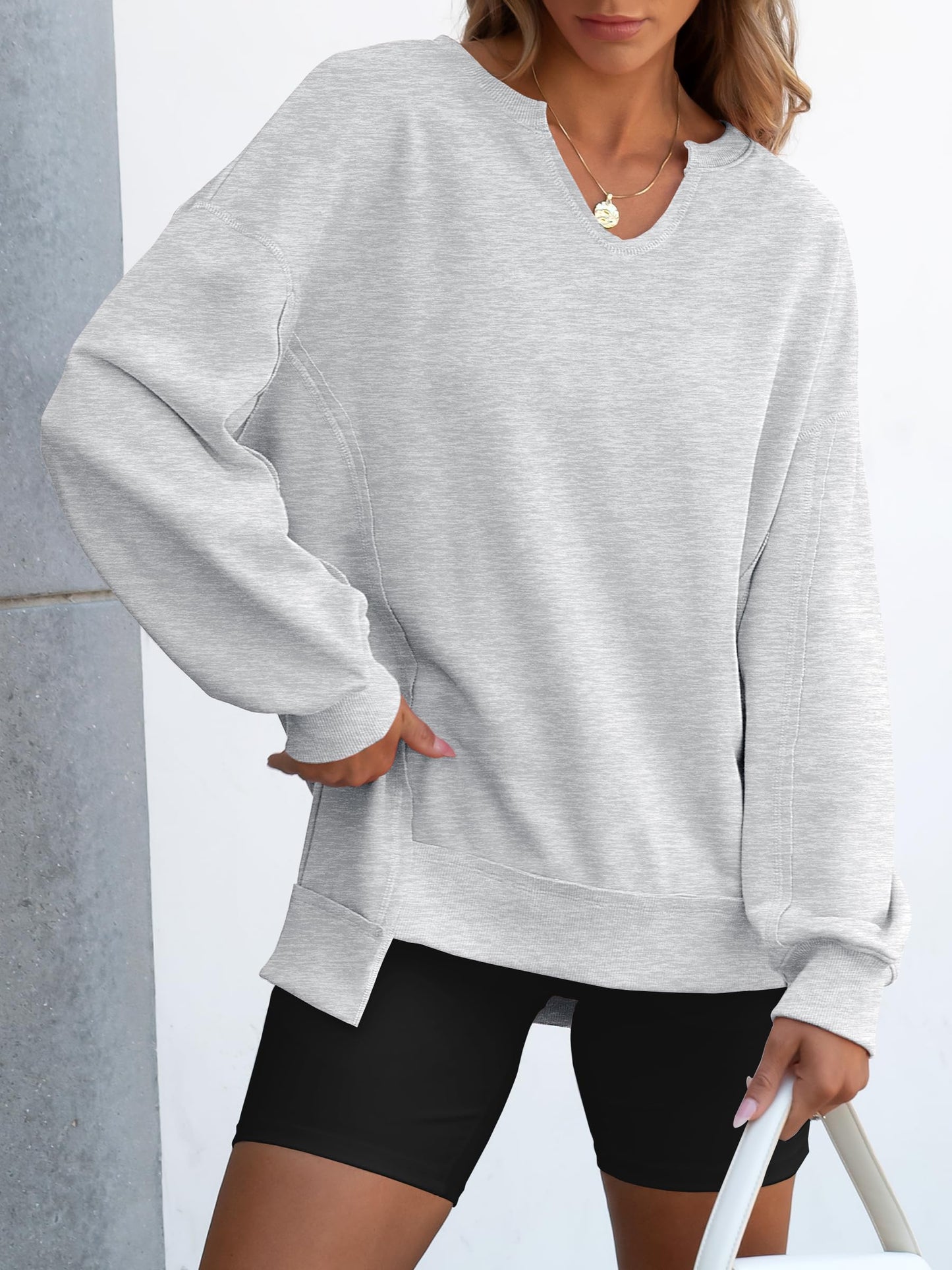 ✨Women's  Casual Oversized  V Neck Long Sleeve Sweatshirt