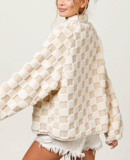 ✨Women Winter Casual Checkered Fleece Fuzzy Oversized Sherpa Jacket Shacket