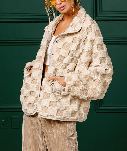 Limited time sale🔥Women's Checkered Fleece Sherpa Jacket