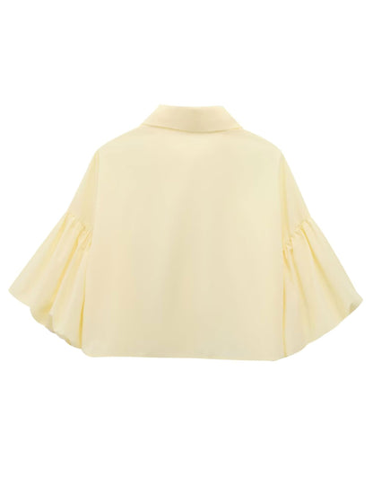 ✨Womens Cute Lantern Sleeve Collar Button Down Crop Tops