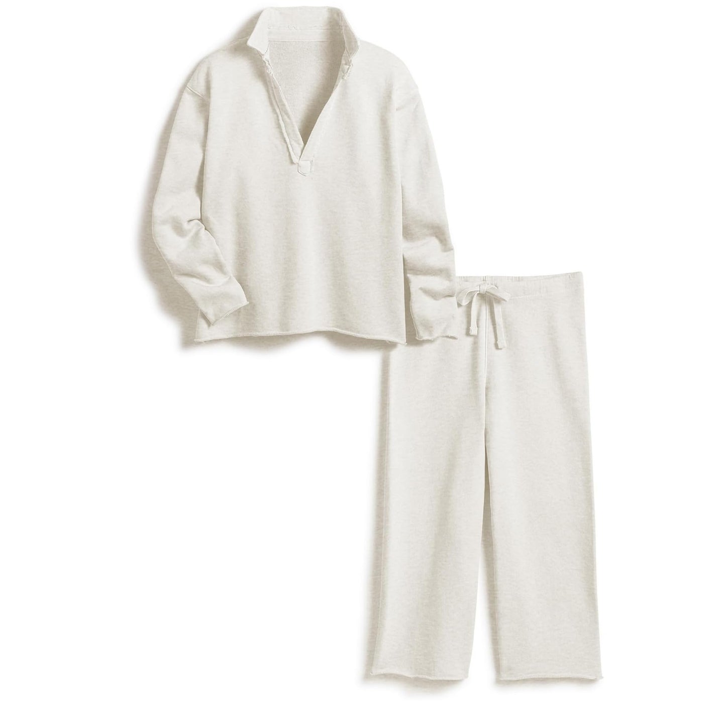 Women's V Neck Pullover Sweatshirts Wide Leg Pants Set