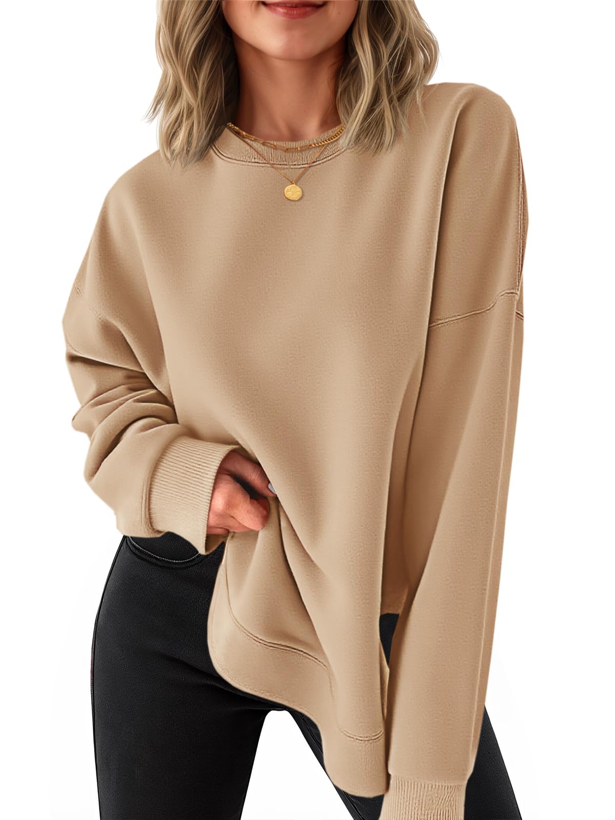 Women's High-Low Curved Hem Sweatshirt with Side Slits
