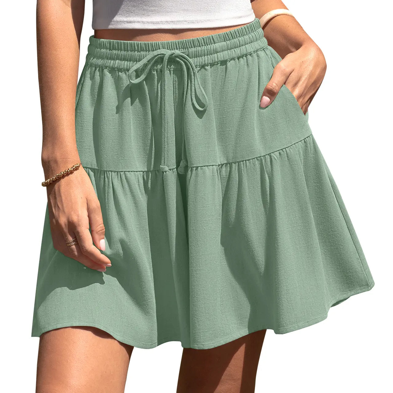 ⏰Hot Sale-Women's High Waist Drawstring Tiered Skort