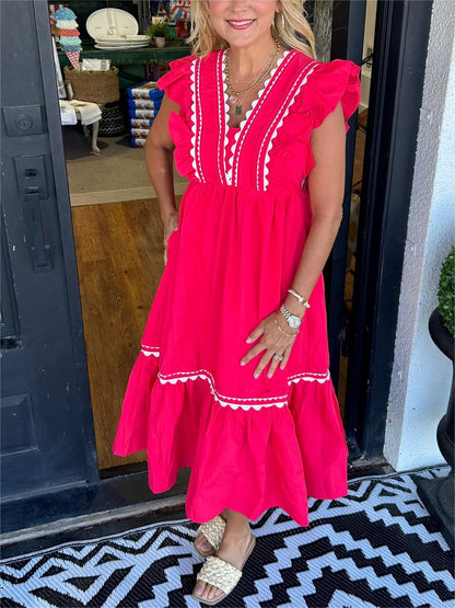 💃Women's V-Neck Ruffle Sleeve Dress (Buy 2 Free Shipping)