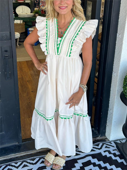 Women's V-Neck Ruffle Sleeve Dress (Buy 2 Free Shipping)