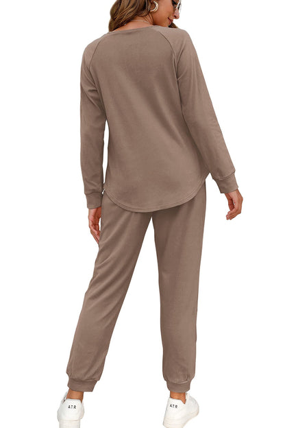 Women's Casual Button Sports Two-Piece Suit with Pockets