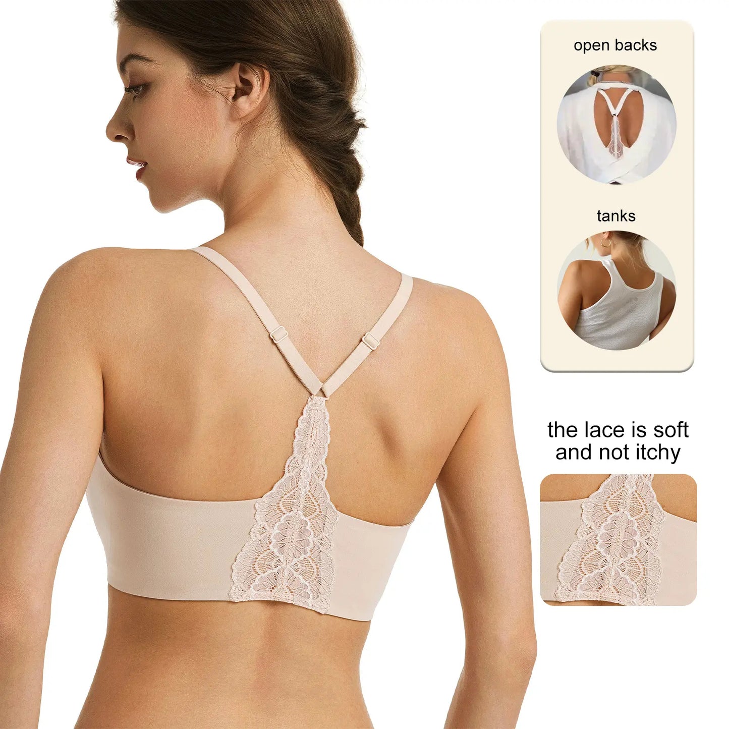 Women Lace Jelly Bra Bralettes Pullover Bra Seamless Wireless Deep V Racerback Bra