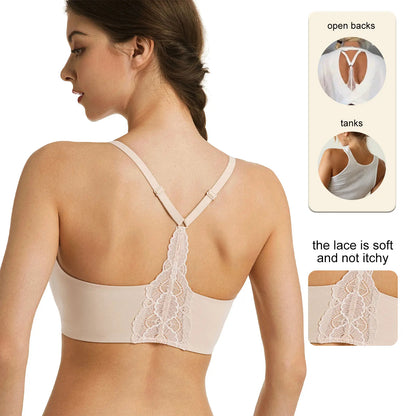 Women Lace Jelly Bra Bralettes Pullover Bra Seamless Wireless Deep V Racerback Bra