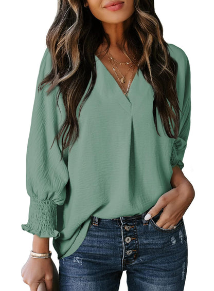 🔥Hot Sale-Womens Casual 3/4 Sleeve V Neck Loose Fit Basic Tees