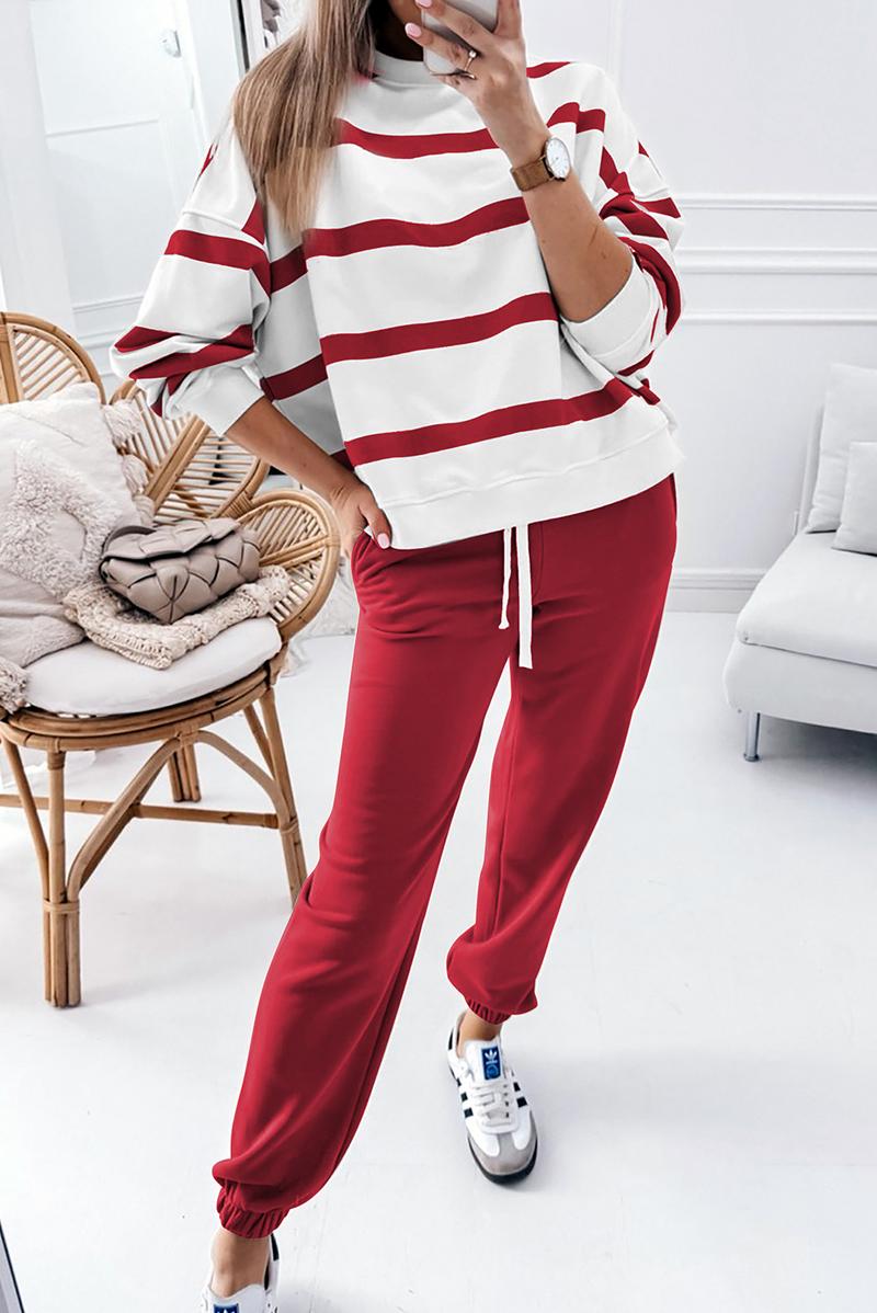 ⏰Hot Sale-Women's Striped Long Sleeve Drop Shoulder Tops & Jogger Pants 2 Piece Sets