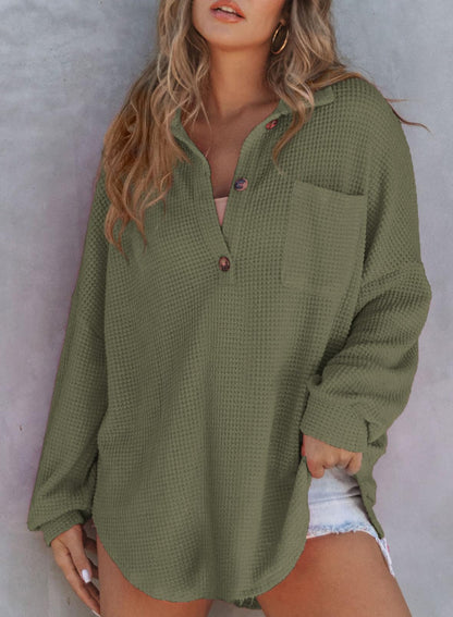 Limited time sale 🔥Women's Waffle Knit Henley Button Shirt Jacket
