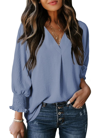 🔥Hot Sale-Womens Casual 3/4 Sleeve V Neck Loose Fit Basic Tees