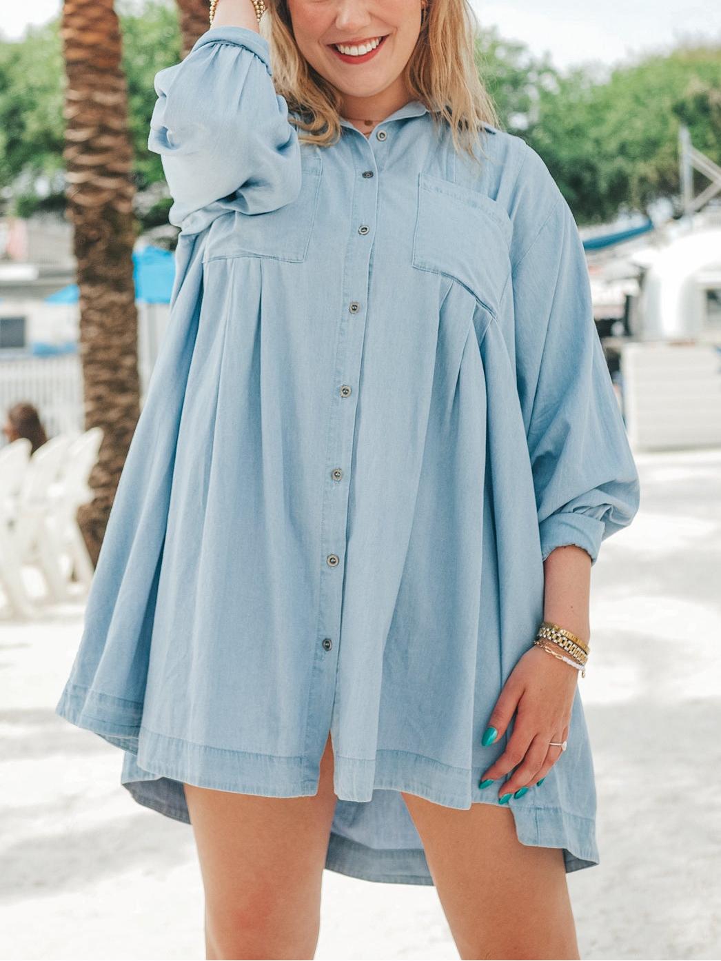 💝Women's Solid Button Pleated Shirt Dress