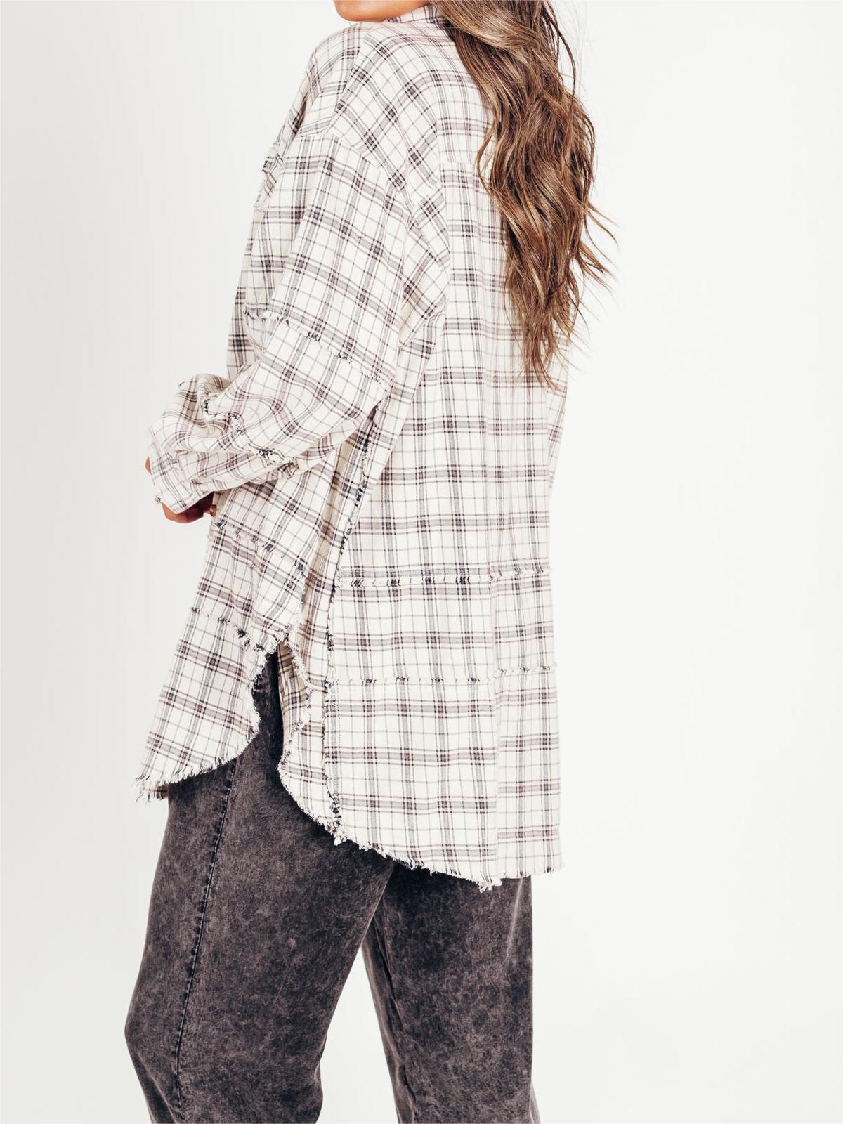 2024 Women's Mineral Washed Button Down Plaid Shirt with Pockets (Buy 2 Free Shipping)