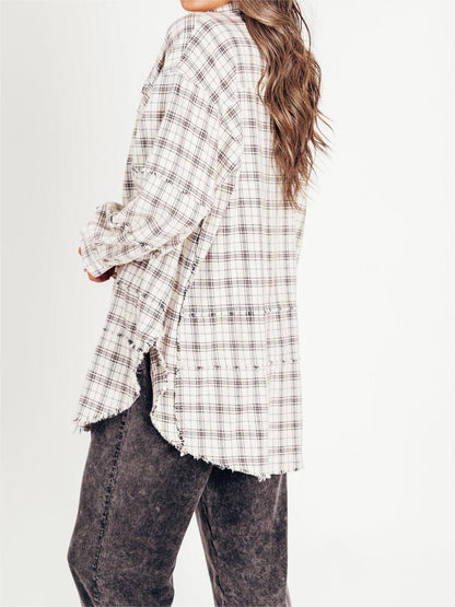 2024 Women's Mineral Washed Button Down Plaid Shirt with Pockets (Buy 2 Free Shipping)