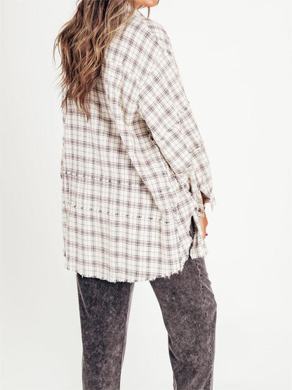 2024 Women's Mineral Washed Button Down Plaid Shirt with Pockets (Buy 2 Free Shipping)