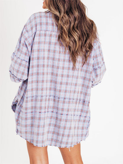 2024 Women's Mineral Washed Button Down Plaid Shirt with Pockets (Buy 2 Free Shipping)