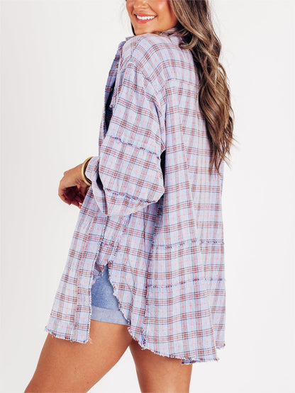 2024 Women's Mineral Washed Button Down Plaid Shirt with Pockets (Buy 2 Free Shipping)