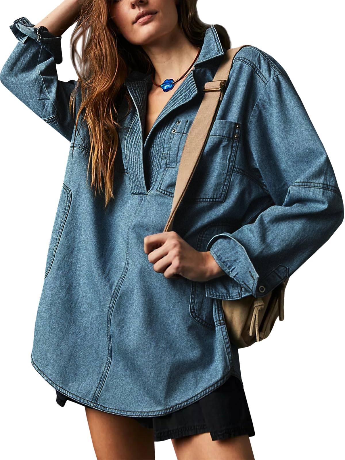 Women's Denim V-Neck Pullover Shirt (BUY 2 10% OFF)