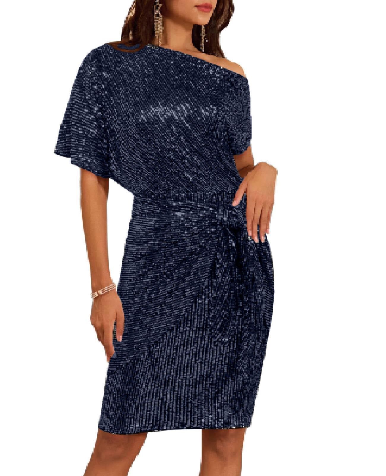 ✨Women's Sequin Sparkly Glitter One Shoulder Ruched Bodycon Dress(Last day 50% OFF!!!)