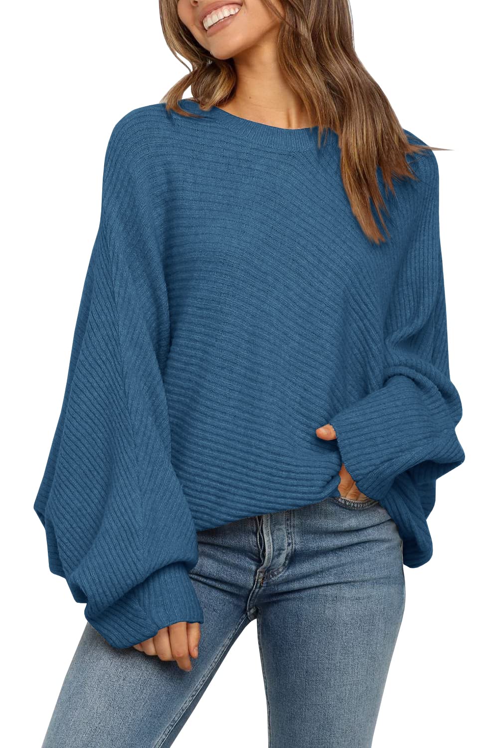Women's Oversized Batwing Sleeve Ribbed Knit Sweater