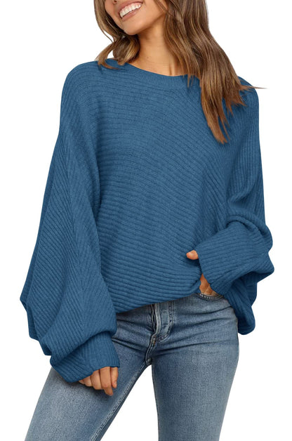 Women's Oversized Batwing Sleeve Ribbed Knit Sweater
