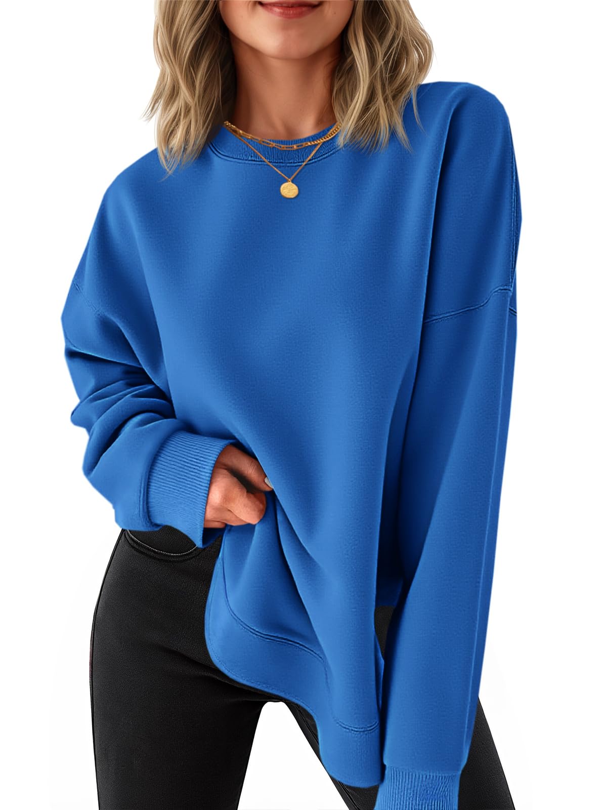 Women's High-Low Curved Hem Sweatshirt with Side Slits