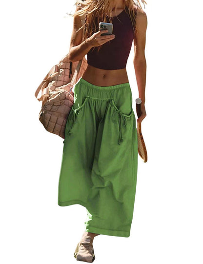 ✨Womens Loose Wide Leg Track Pants Boho Sport Style Drawstring Pockets Elastic Waist