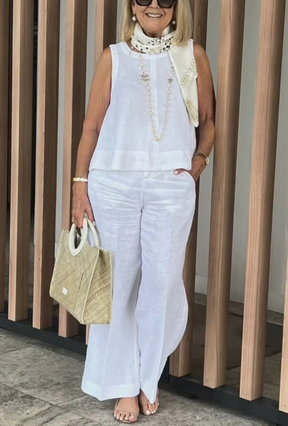 💥Sleeveless Top Wide Leg Pants Suit