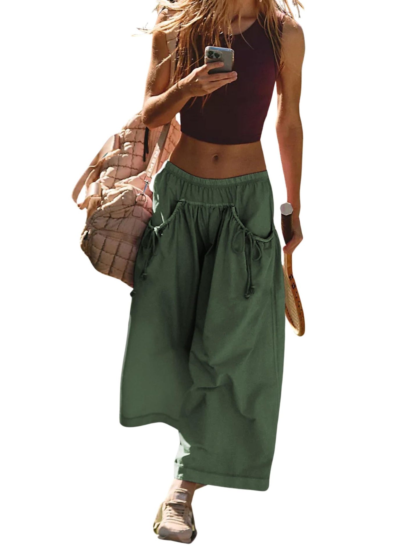 ✨Womens Loose Wide Leg Track Pants Boho Sport Style Drawstring Pockets Elastic Waist