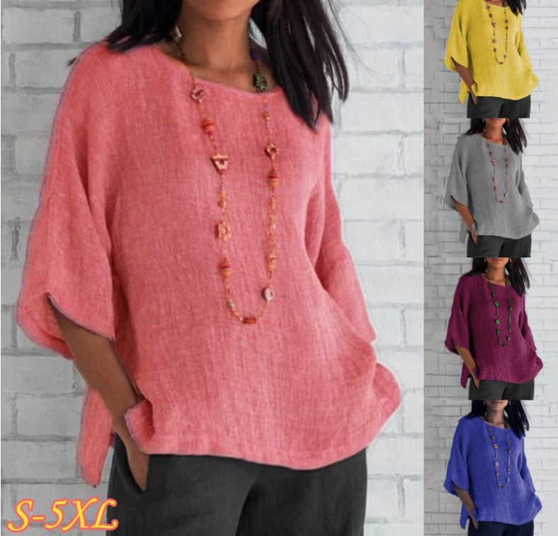 🔥Spring 2024 Fashion Solid Color Cotton Linen Top (BUY 2 FREE SHIPPING)