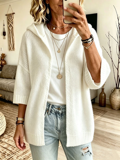 Women 3/4 Sleeve Hooded Knit Cardigan