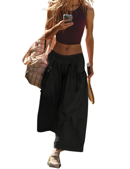 ✨Womens Loose Wide Leg Track Pants Boho Sport Style Drawstring Pockets Elastic Waist