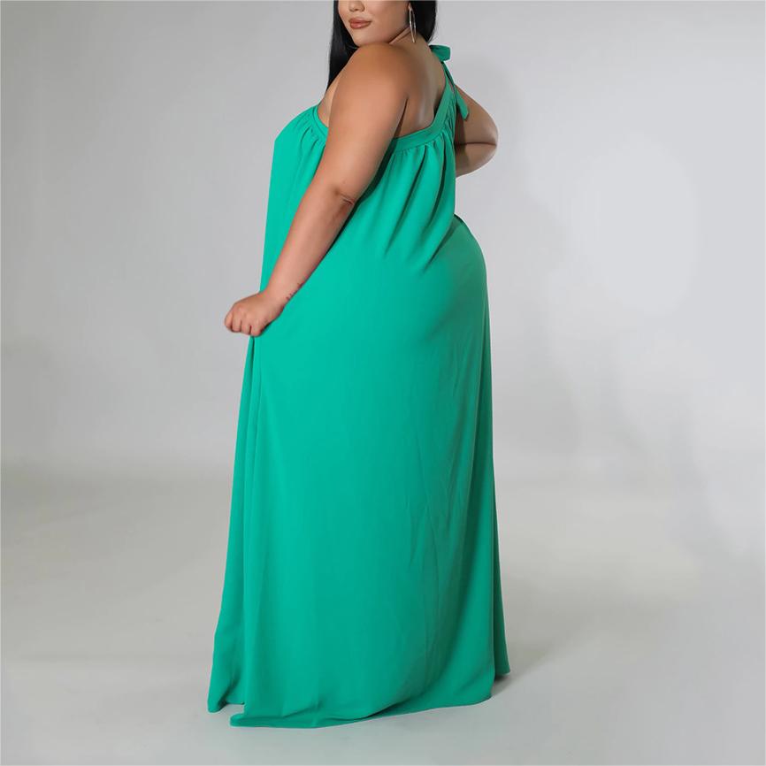 2023 Plus Size One Shoulder Solid Maxi Dress