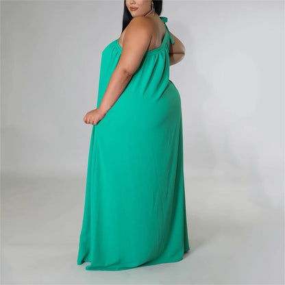 2023 Plus Size One Shoulder Solid Maxi Dress