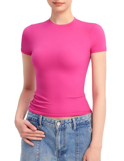 ⏰HOT SALE Women's Round Neck Short Sleeve Slim Fit T-Shirt （BUY 2 FREE SHIPPING)
