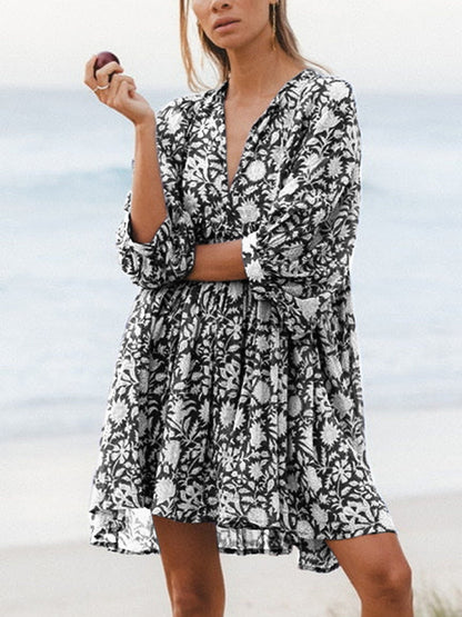 2024 Women's V Neck Half Sleeve Floral Tunic Short Dress (Buy 2 Free Shipping)