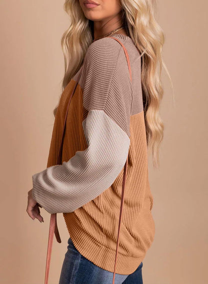 Limited time sale 🔥Women's Ribbed Colorblock Long Sleeve Top