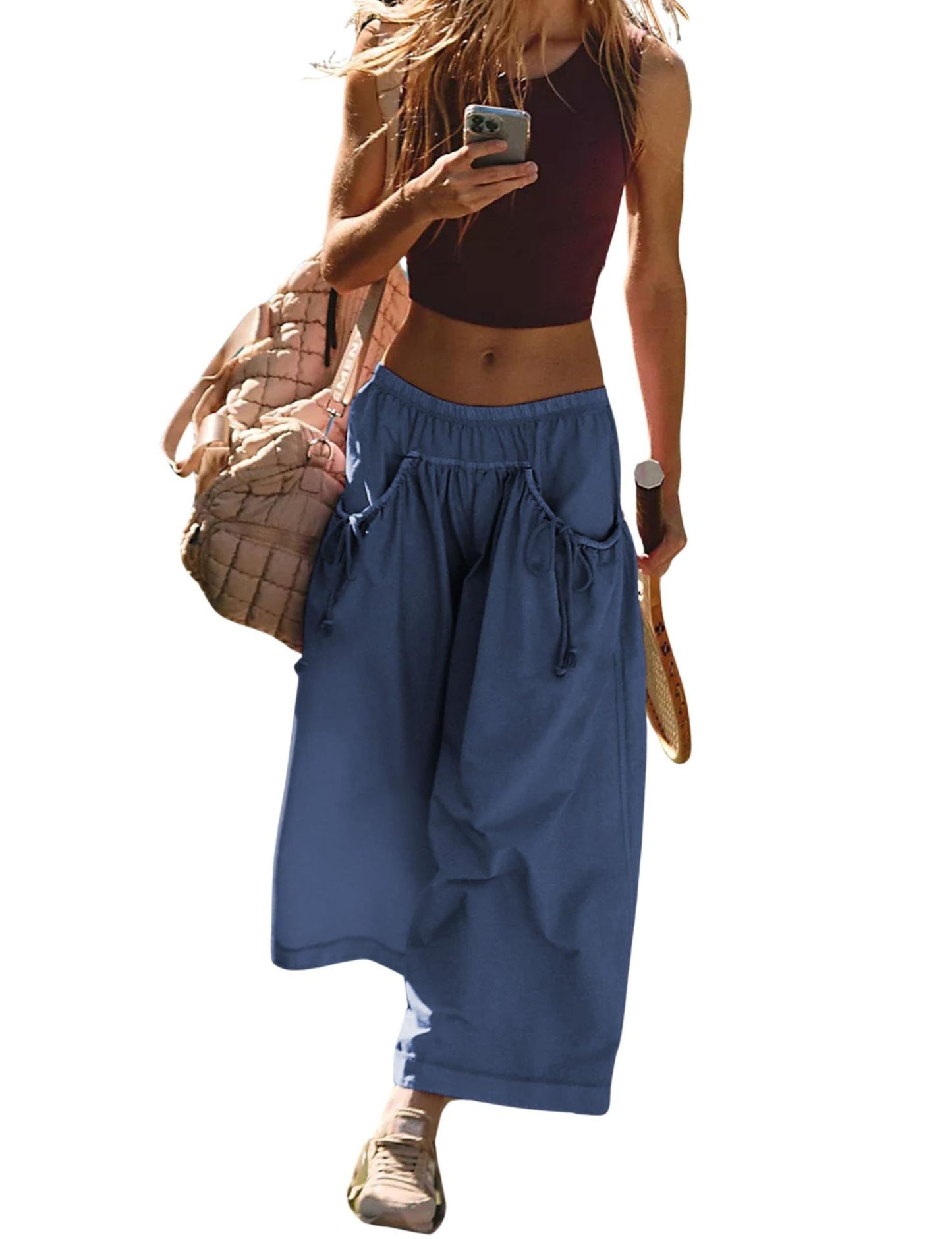 ✨Womens Loose Wide Leg Track Pants Boho Sport Style Drawstring Pockets Elastic Waist