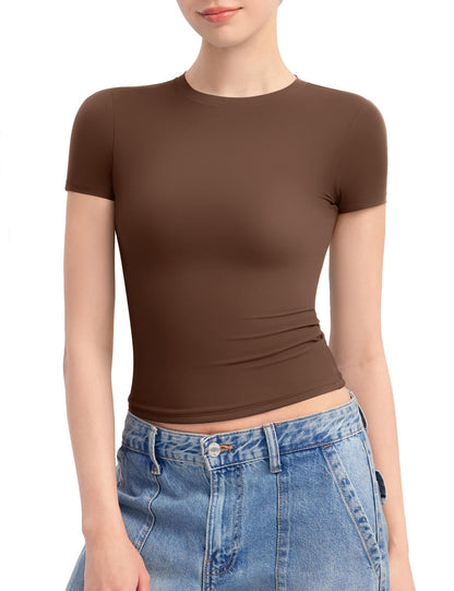 ⏰HOT SALE Women's Round Neck Short Sleeve Slim Fit T-Shirt （BUY 2 FREE SHIPPING)