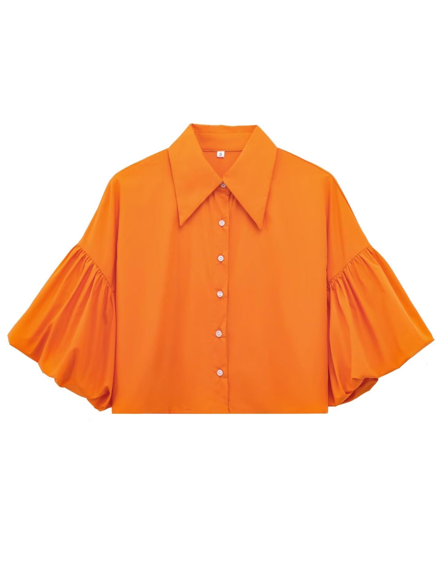 ✨Womens Cute Lantern Sleeve Collar Button Down Crop Tops