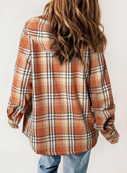 HOT SALE🔥Women's Fall Fuzzy Flannel Long Sleeve Plaid Jacket Coat with Hood