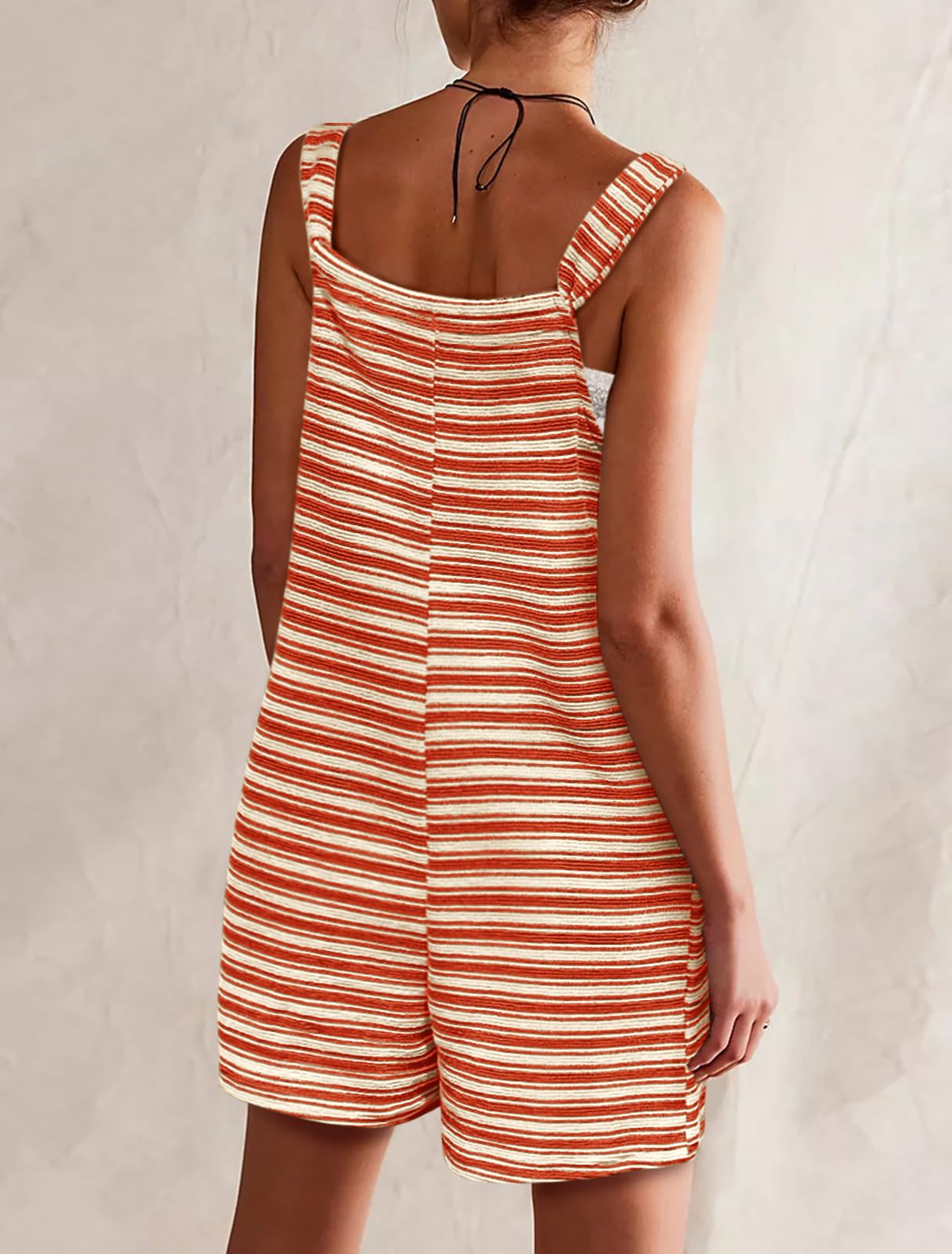 Womens Casual Loose Striped Tied Shorts Overalls Jumpsuit with Pockets
