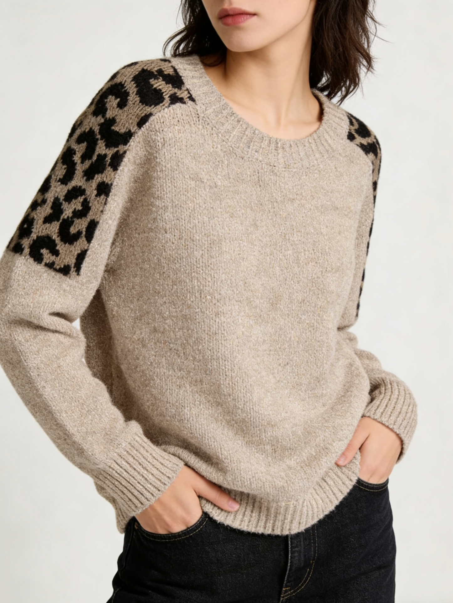 Women's Leopard Print Patchwork Sweater