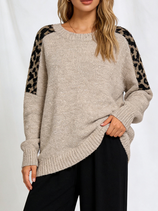 Women's Leopard Print Patchwork Sweater