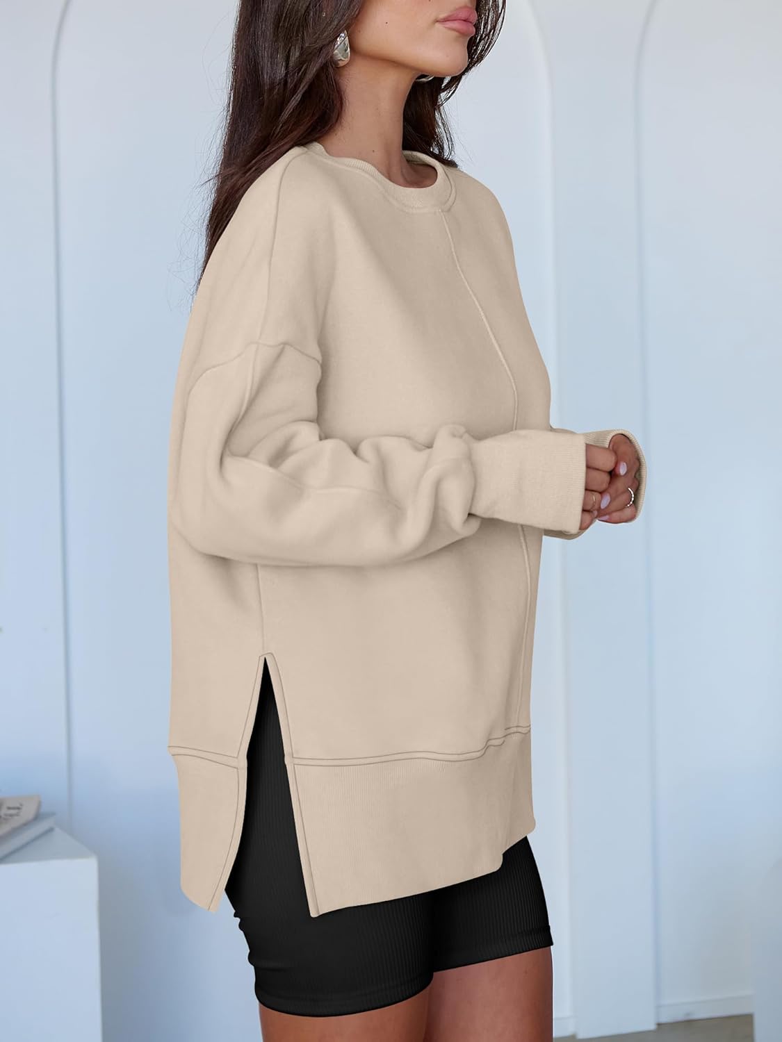 ✨Womens Oversized Thumbhole Long Sleeve Side Slit Pullover Top